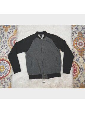 H&M Mens Varsity Jacket Black Sweatshirt Sm Gray Color Block Snap Pockets Collar